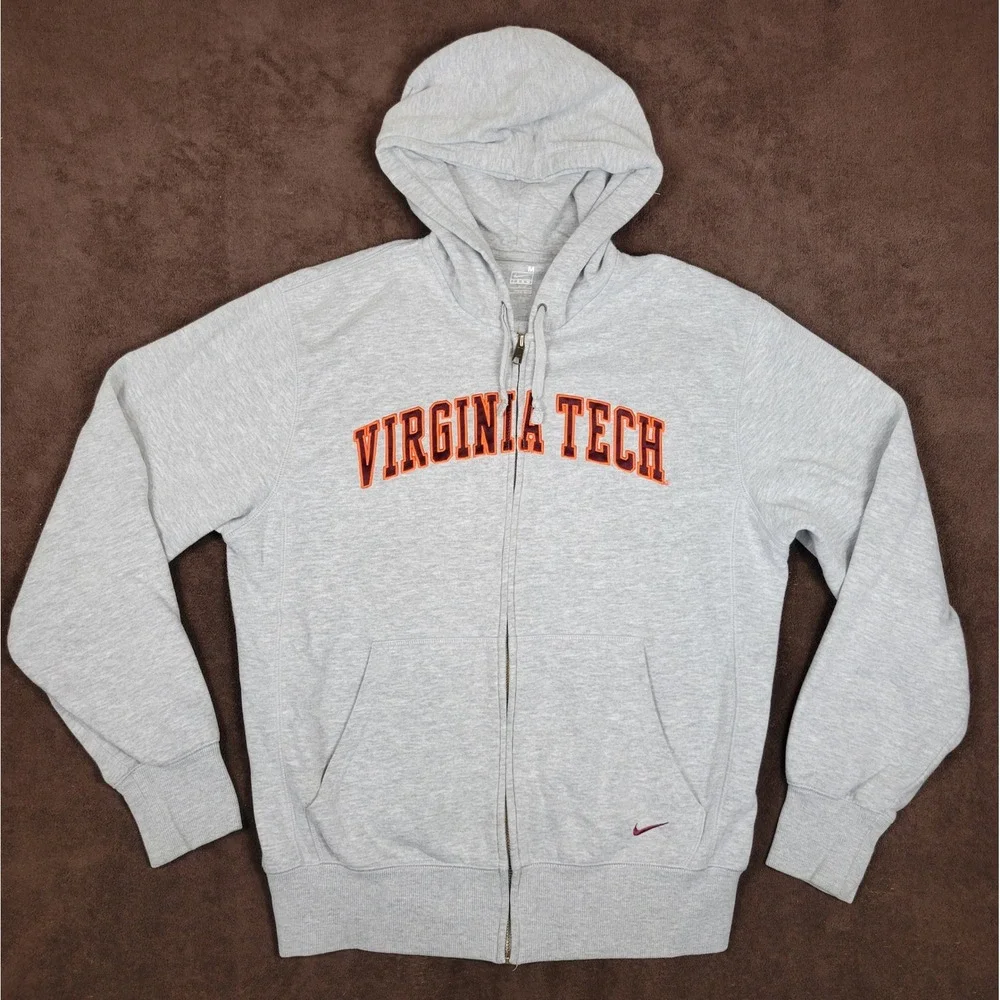 Nike Team Virginia Tech Hokies Full Zip Hoodie Gray Mens Medium Sweatshirt VT